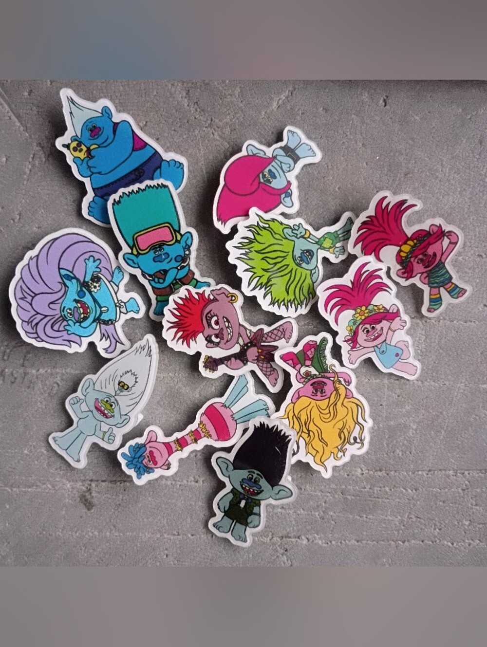 12 Trolls Acrylic Flat Back Pin Set